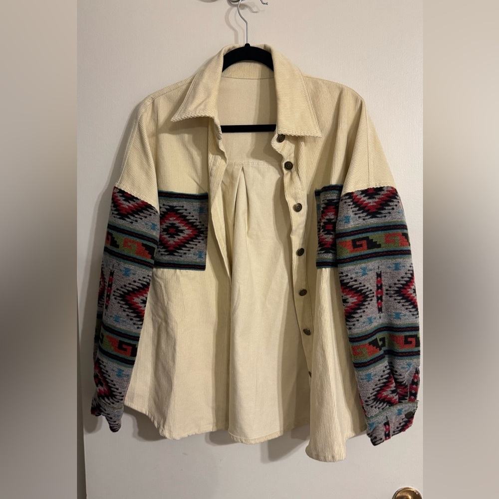 Cream Aztec Patterned Shacket